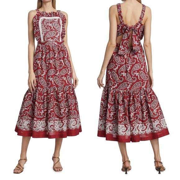 NWT Sea New York Red Theodora Paisley Print Apron Midi Dress Sz. 6 - Picture 1 of 10